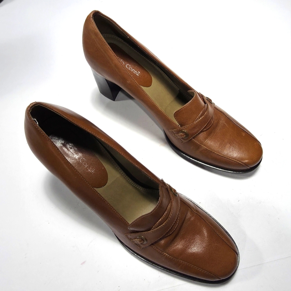 Paolo Corelli Brown Leather Loafers with Moccasin Toe and Flat Heel Size 10M